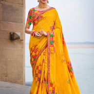Laxmipati Lagan Yellow Chiffon Geometric Printed Saree