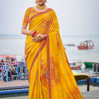 Laxmipati Lagan Yellow Chiffon Geometric Printed Saree