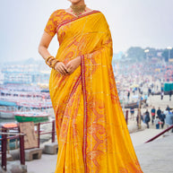 Laxmipati Lagan Yellow Chiffon Printed Saree