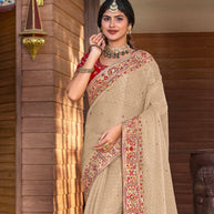 Beige Chiffon Saree with Resham & Stone Work - Aishwrya