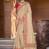Beige Chiffon Saree with Resham & Stone Work - Aishwrya