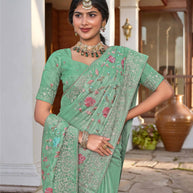 Pastel Green Chiffon Saree with Resham Work - Aishwrya