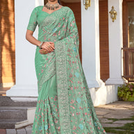 Pastel Green Chiffon Saree with Resham Work - Aishwrya