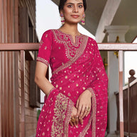 Pink Viscose Saree with Zari & Sequin Work - Aishwrya