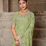 Pastel Green Organza Silk Saree - Aishwrya