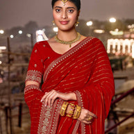 Red Viscose Lining Saree with Zari Work - Aishwrya