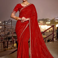 Red Viscose Lining Saree with Zari Work - Aishwrya
