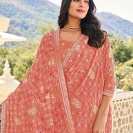 Peach Chiffon Bandhani Print Saree – Lightweight & Graceful Drape- Rang Panchami