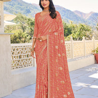 Peach Chiffon Bandhani Print Saree – Lightweight & Graceful Drape- Rang Panchami