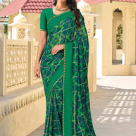 Green Chiffon Printed Saree – Lightweight & Stylish Drape- Rang Panchami