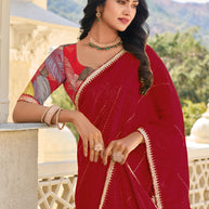 Red Chiffon Printed Saree – Elegant, Lightweight & Stylish - Rang Panchami