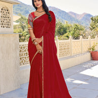 Red Chiffon Printed Saree – Elegant, Lightweight & Stylish - Rang Panchami