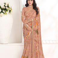Brown Floral Georgette Saree - Gulabo