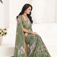 Green Floral Georgette Saree - Gulabo