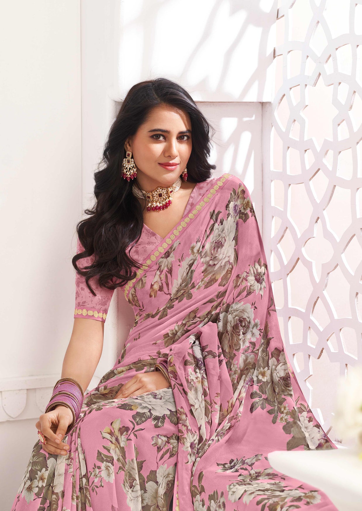 Purple Floral Georgette Saree - Gulabo