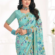 Blue Floral Georgette Saree - Gulabo