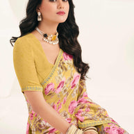 Mustard Floral Georgette Saree - Gulabo