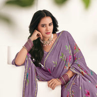 Purple Floral Georgette Saree - Gulabo