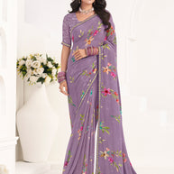 Purple Floral Georgette Saree - Gulabo