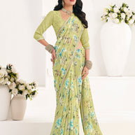 Yellow Floral Georgette Saree - Gulabo