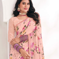 Peach Floral Georgette Saree - Gulabo
