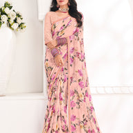 Peach Floral Georgette Saree - Gulabo