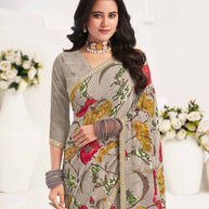 Brown Floral Georgette Saree - Gulabo