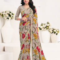 Brown Floral Georgette Saree - Gulabo