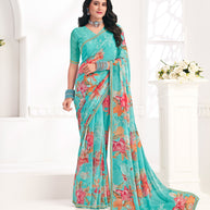 Blue Floral Georgette Saree - Gulabo