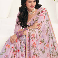 Lavender Floral Georgette Saree - Gulabo