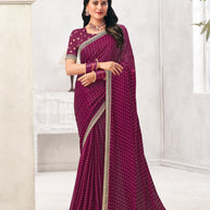 Wine Crepe Silk Saree with Foil Work - Chameli