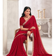 Red Crape Silk Saree with Foil Work - Chameli