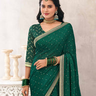Green Crepe Silk Saree with Foil Work - Chameli