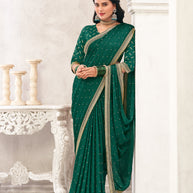 Green Crepe Silk Saree with Foil Work - Chameli