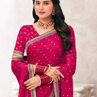 Pink Crepe Silk Saree with Foil Work - Chameli