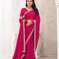 Pink Crepe Silk Saree with Foil Work - Chameli