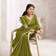 Olive Green Crepe Silk Saree with Foil Work - Chameli