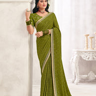 Olive Green Crepe Silk Saree with Foil Work - Chameli