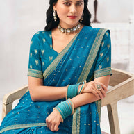 Blue Crepe Silk Saree with Foil Work - Chameli