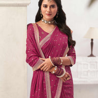 Maroon Crepe Silk Saree with Foil Work - Chameli