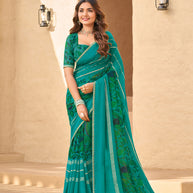 Teal Georgette Saree with Floral Print - Shamli