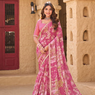 Pink Chiffon Saree with Abstract Print - Shamli