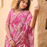 Pink Chiffon Saree with Abstract Print - Shamli