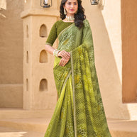 Olive Green Georgette Saree with Bandhani Print - Shamli