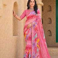 Pink Chiffon Saree with Geometric Pattern - Shamli
