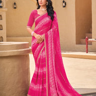Pink Chiffon Saree with Floral Print - Shamli
