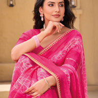 Pink Chiffon Saree with Floral Print - Shamli