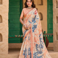 Peach Tissue Saree with Multicolor Abstract Print - Shamli