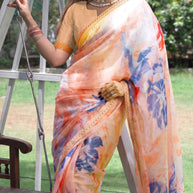 Peach abstract printed tissue saree festive wear