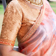 Peach abstract printed tissue saree party wear